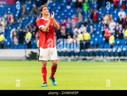 Moskau, Russland – 5. Juni 2021. Der Verteidiger der russischen Fußballnationalmannschaft Mario Fernandes nach dem internationalen Freundschaftsverein Russland gegen Bulgarien (1-0). Stockfoto