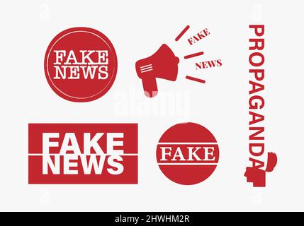 Fake News, Propaganda, Megaphon-Ikone. Rote Vektorgrafiken auf weißem Hintergrund isoliert. Stock Vektor