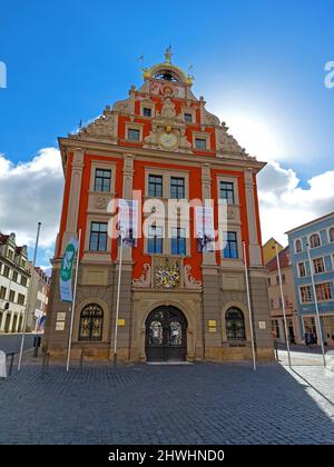 Rathaus und Hauptmarkt in Gotha Stockfoto