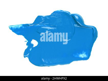 Hellblaue Acrylfarbe schmiert isoliert auf weißem Hintergrund Stockfoto