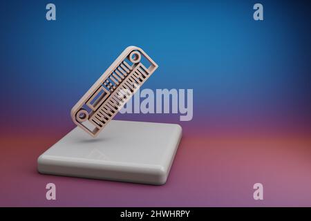 Wunderbarer Langer Synthesizer. Schöne Symbole für Musiksymbole auf einem Keramikständer und einem hellen Hintergrund. 3D Rendering-Illustration. hintergrundmuster Stockfoto