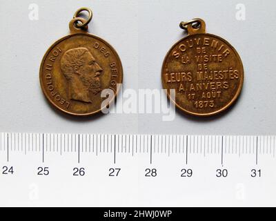 Belgische Medaille Leopold II. Besuch in Anvers. Betrifft: Leopold II., König der Belgier, Belgier, 1835–1909, regierte 1835–1909 Stockfoto