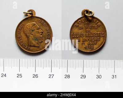 Belgische Medaille Leopold II. Besuch in Anvers. Betrifft: Leopold II., König der Belgier, Belgier, 1835–1909, regierte 1835–1909 Stockfoto