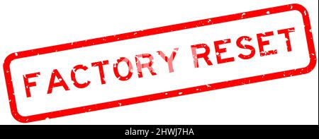Grunge rot auf den Werkseinstellungen zurücksetzen Wort quadratische Gummidichtung Stempel auf weißem Hintergrund Stock Vektor