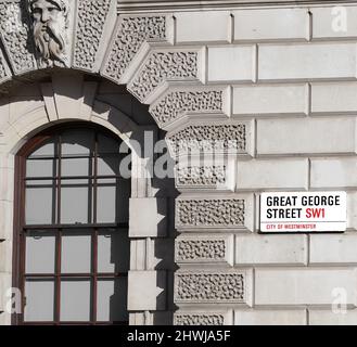 Straßenschild in Richtung Great George Street, Westminster SW1, London, England. Stockfoto