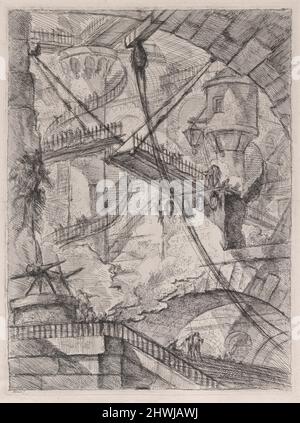 Die Zugbrücke, von Carceri d’Invenzione (imaginäre Gefängnisse). Künstler: Giovanni Battista Piranesi, Italienisch, 1720–1778 Stockfoto