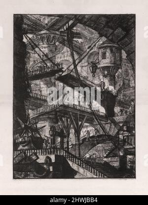 Die Zugbrücke, Platte 7 von Carceri d’Invenzione (imaginäre Gefängnisse). Künstler: Giovanni Battista Piranesi, Italienisch, 1720–1778 Stockfoto