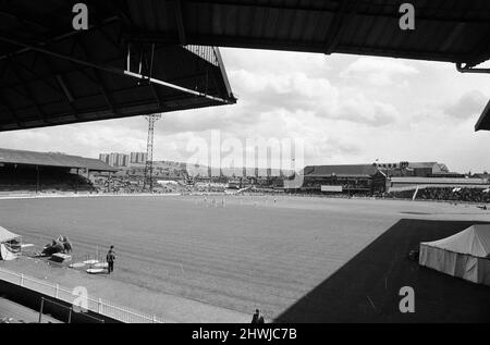 Das letzte First Class Match in Bramall Lane, Sheffield, das County Championship Match zwischen dem Heimteam Yorkshire und Lancashire. Gesamtansicht des Bodens während des Spiels. 7.. August 1973. Stockfoto