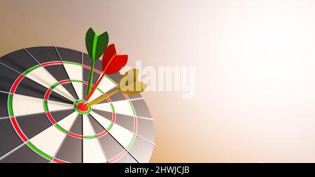 Erfolgreiche und Gewinner Wettbewerb der Destination, Dartboard Gewinner und nehmen eine Führung, erfolgreich Geschäft und Gewinner Inspiration Konzept, 3D krank Stockfoto