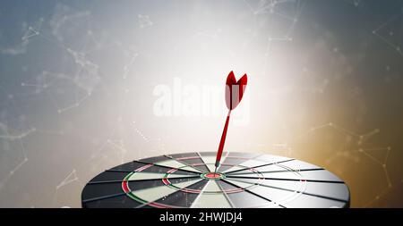 Erfolgreiche und Gewinner Wettbewerb der Destination, Dartboard Gewinner und nehmen eine Führung, erfolgreich Geschäft und Gewinner Inspiration Konzept, 3D krank Stockfoto