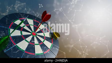 Erfolgreiche und Gewinner Wettbewerb der Destination, Dartboard Gewinner und nehmen eine Führung, erfolgreich Geschäft und Gewinner Inspiration Konzept, 3D krank Stockfoto