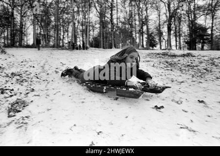 Schnee im Prospect Park, Reading. 9.. Januar 1971. Stockfoto