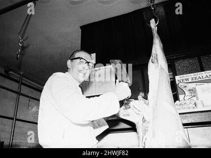 Teesside Butchers, 53 Jahre Metzger, um 1972. Stockfoto