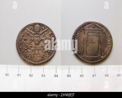 1 Testone of Unknown; Tommaso Mercandetti; Papst Clemens XI. Aus Rom. Künstler: Unbekannt Herrscher: Papst Clemens XI., italienisch, 1649–1721Ruler: Tommaso Mercandetti, italienisch, 1758–1821 Münzstätte: Rom Stockfoto