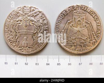 1 Scudo of Unknown; Tommaso Mercandetti; Papst Clemens XI. Aus Rom. Künstler: Unbekannt Herrscher: Tommaso Mercandetti, italienisch, 1758–1821Ruler: Papst Clement XI, italienisch, 1649–1721 Münzstätte: Rom Stockfoto