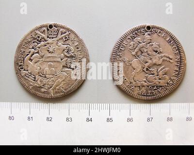 Mezzo Scudo of Unknown; Tommaso Mercandetti; Papst Clemens XI. Aus Urbino. Künstler: Unbekannt Herrscher: Tommaso Mercandetti, italienisch, 1758–1821Ruler: Papst Clement XI, italienisch, 1649–1721 Prägeanstalt: Urbino Stockfoto