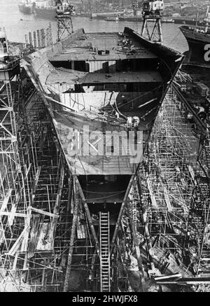 Der Luxusliner Vistafjord wird im Neptune Yard von Swan Hunter auf der Tyne gebaut. 27.. Januar 1972 Stockfoto