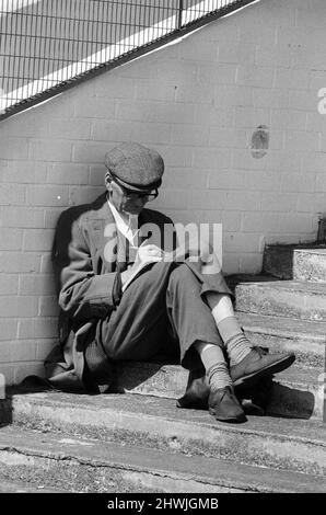 Das letzte First Class Match, das in Bramall Lane, Sheffield, ausgetragen wird, das County Championship Match zwischen dem Heimteam Yorkshire und Lancashire.Ein Zuschauer an der Tribüne während des Spiels. 7.. August 1973. Stockfoto