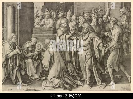 Anbetung der Könige. Künstler: Lucas van Leyden, Niederlandisch, 1494–1533 Stockfoto
