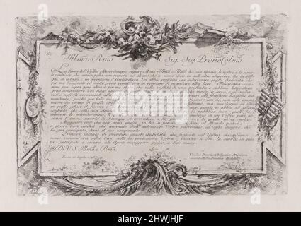 Widmung an Giovanni Bottari, von Alcune Vedute di Archi Trionfali ed altri monumenti inalzati da Romani parte de quali se veggono in Roma e parte per l’Italia (einige Ansichten der Triumphbogen und andere von den Römern errichtete Monumente, einige davon in Rom und andere in Italien). Künstler: Giovanni Battista Piranesi, Italienisch, 1720–1778 Stockfoto