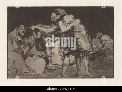 Disparate desordenado (ungeordnete Torheit) oder disparate ehelichen (ehelichen Torheit), auch bekannt als La que mal marida nunca le falta que diga (sie, die krank ist, verpasst nie eine Chance, dies zu sagen, aus der Serie Los disparates (Los proverbios). Künstler: Francisco Goya, Spanisch, 1746–1828 Stockfoto