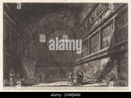 Veduta interna dell’antico Tempio di Bacio in oggi Chiesa di S. Urbano due miglia distante da Roma fuori di porta S. Sebastiano … (Innenansicht des antiken Tempels von Bacchus, heute die Kirche Saint Urban, zwei Meilen von Rom entfernt, vor dem Tor von San Sebastiano … [Heute als Tempel von Ceres und Faustina angesehen]), aus Vedute di Roma (Ansichten von Rom). Künstler: Giovanni Battista Piranesi, Italienisch, 1720–1778 Stockfoto
