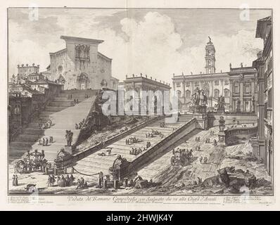 Veduta del Romano Campidoglio con Scalinata che va’ alla Chiesa d’Araceli (Blick auf den Kapitolinischen Hügel mit den Stufen, die zur Kirche von [Santa Maria] d’Aracoeli führen), von Vedute di Roma (Blick auf Rom). Künstler: Giovanni Battista Piranesi, Italienisch, 1720–1778 Stockfoto