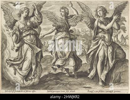 Die Engel Gabriel, Jophiel und Raziel. Künstler, wahrscheinlich von: Gerard de Jode, Flämisch, 1509 oder 1517–1591 Stockfoto