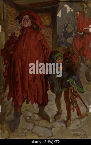 Sir John Falstaff mit seiner Page, King Henry IV, Teil II, Akt I, Szene II Künstler: Edwin Austin Abbey, amerikanisch, 1852–1911, M.A. (HON.) 1897 Stockfoto