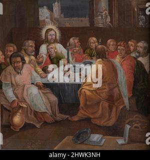 Altarbild von 1625 von einem unbekannten Künstler, der das letzte Abendmahl mit Jesus und seinen Diciples am Tisch zeigt, Orslev, Dänemark, 9. August 202 Stockfoto