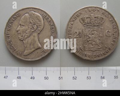 2 1/2 Gulden von Wilhelm II., König der Niederlande aus Utrecht. Herrscher: Wilhelm II., König der Niederlande, 1792–1849, regierte 1840–49 Münzstätte: Utrecht Stockfoto