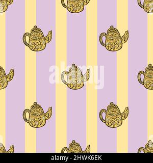 Vintage Teekannen nahtloses Muster. Hintergrund der Teatime im handgezeichneten Stil. Wiederholte Textur im Doodle-Stil für Stoff, Geschenkpapier, Tapete, T Stock Vektor