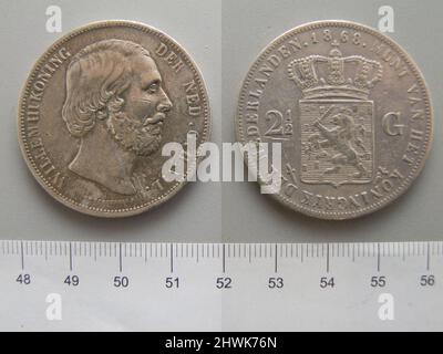 2 1/2 Gulden von Wilhelm III., König der Niederlande aus Utrecht. Herrscher: Wilhelm III., König der Niederlande, Holländer, 1817–1890, regierte 1849–90 Münzstätte: Utrecht Stockfoto