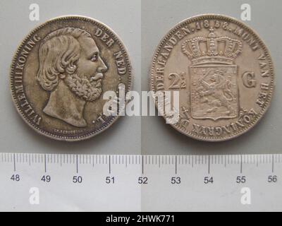 2 1/2 Gulden von Wilhelm III., König der Niederlande aus Utrecht. Herrscher: Wilhelm III., König der Niederlande, Holländer, 1817–1890, regierte 1849–90 Münzstätte: Utrecht Stockfoto