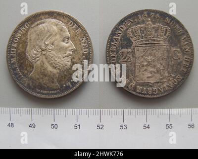 2 1/2 Gulden von Wilhelm III., König der Niederlande aus Utrecht. Herrscher: Wilhelm III., König der Niederlande, Holländer, 1817–1890, regierte 1849–90 Münzstätte: Utrecht Stockfoto