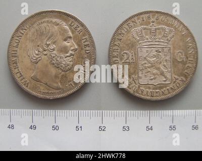 2 1/2 Gulden von Wilhelm III., König der Niederlande aus Utrecht. Herrscher: Wilhelm III., König der Niederlande, Holländer, 1817–1890, regierte 1849–90 Münzstätte: Utrecht Stockfoto