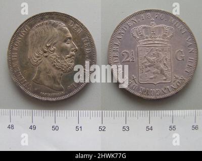 2 1/2 Gulden von Wilhelm III., König der Niederlande aus Utrecht. Herrscher: Wilhelm III., König der Niederlande, Holländer, 1817–1890, regierte 1849–90 Münzstätte: Utrecht Stockfoto