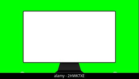Vektordarstellung des digitalen Geräts isoliert auf grünem chromakeyem Hintergrund. 4K oder Full HD-Auflösung. Trendiger, realistischer Monitor mit dünnem Rahmen Stock Vektor