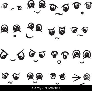 Cartoon Doodle Emoticon Kawaii Gesichter und Augen Icon Logo Collection Stock Vektor
