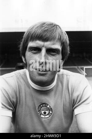 Alan Oakes Manchester City Fußballspieler, Pre Season Photocall, Juli 1973. Stockfoto