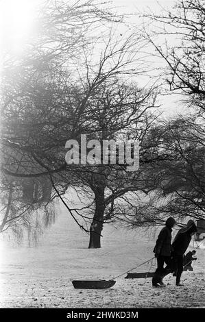 Schnee im Prospect Park, Reading. 9.. Januar 1971. Stockfoto