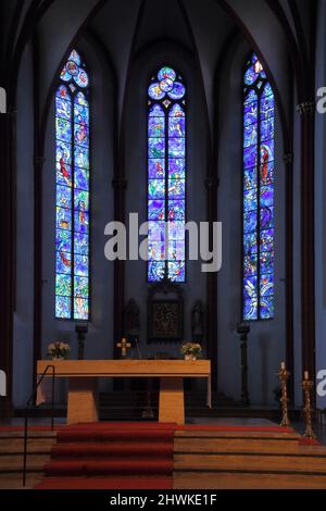 Marc Chagall Fenster in St. Stephan in Mainz, Rheinland-Pfalz, Deutschland Stockfoto