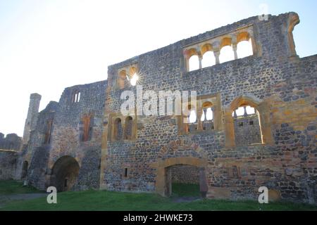 Innenhof des Schlosses Münzenberg, in der Wetterau, Hessen, Deutschland Stockfoto