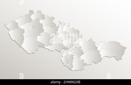 Tschechien und Slowakei Karte, Tschechoslowakische Republik, einzelne Regionen, Verwaltungseinheit, Kartenpapier 3D Natur, leer Stockfoto