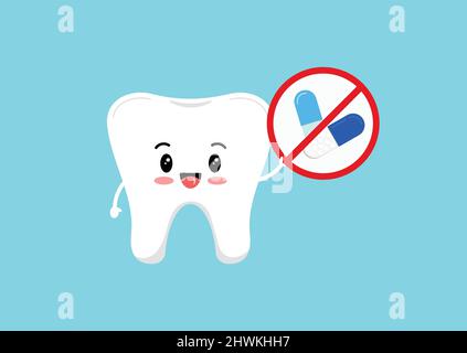 Niedlichen Zahn ohne Pillen Zeichen emoji Charakter Zahnmedizin Maskottchen Illustration. Stock Vektor