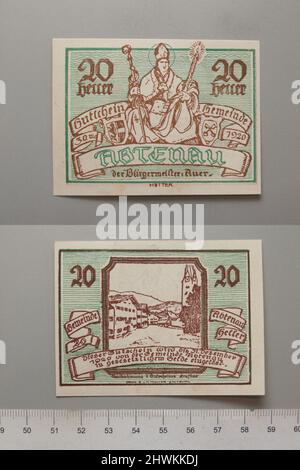20 Heller aus Abtenau, ausgestellt am 30. Mai 1920, einlösbar am 31. Dezember 1920, Notgeld. Minze: Abtenau Stockfoto
