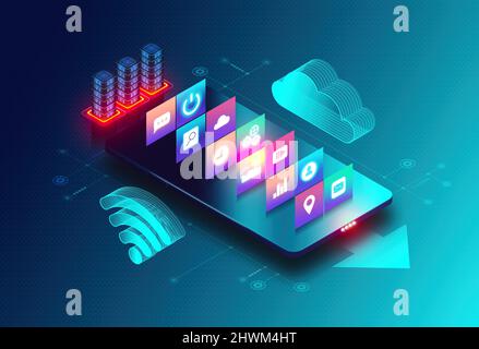Progressives Web-App-Konzept - PWA - Web-Apps, die mehrere Web-Plattform-Funktionen und Progressive Enhancement verwenden, um ein Erlebnis auf Par mit N zu bieten Stockfoto