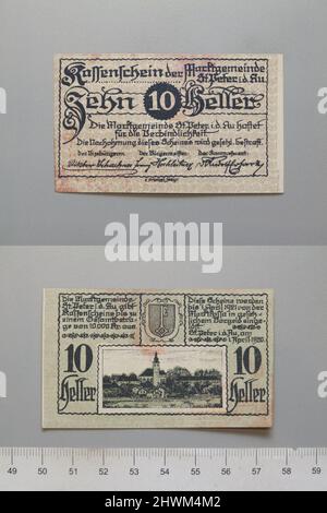 10 Heller aus St. Peter in der Au, Notgeld. Künstler: Unbekannt Stockfoto