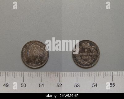 5 Cent aus London mit Victoria, Königin von Großbritannien. Thema: Victoria, Queen of Great Britain, British, 1819–1901, Regled 1837–1901 Münzstätte: London Künstler: Leonard Charles Wyon, British, 1826–1891 Stockfoto