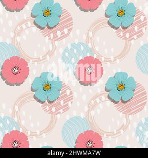 Modisches abstraktes, nahtloses Blumenmuster, Frühlingshintergrund. Vektorgrafik handgezeichnete Illustration Stock Vektor